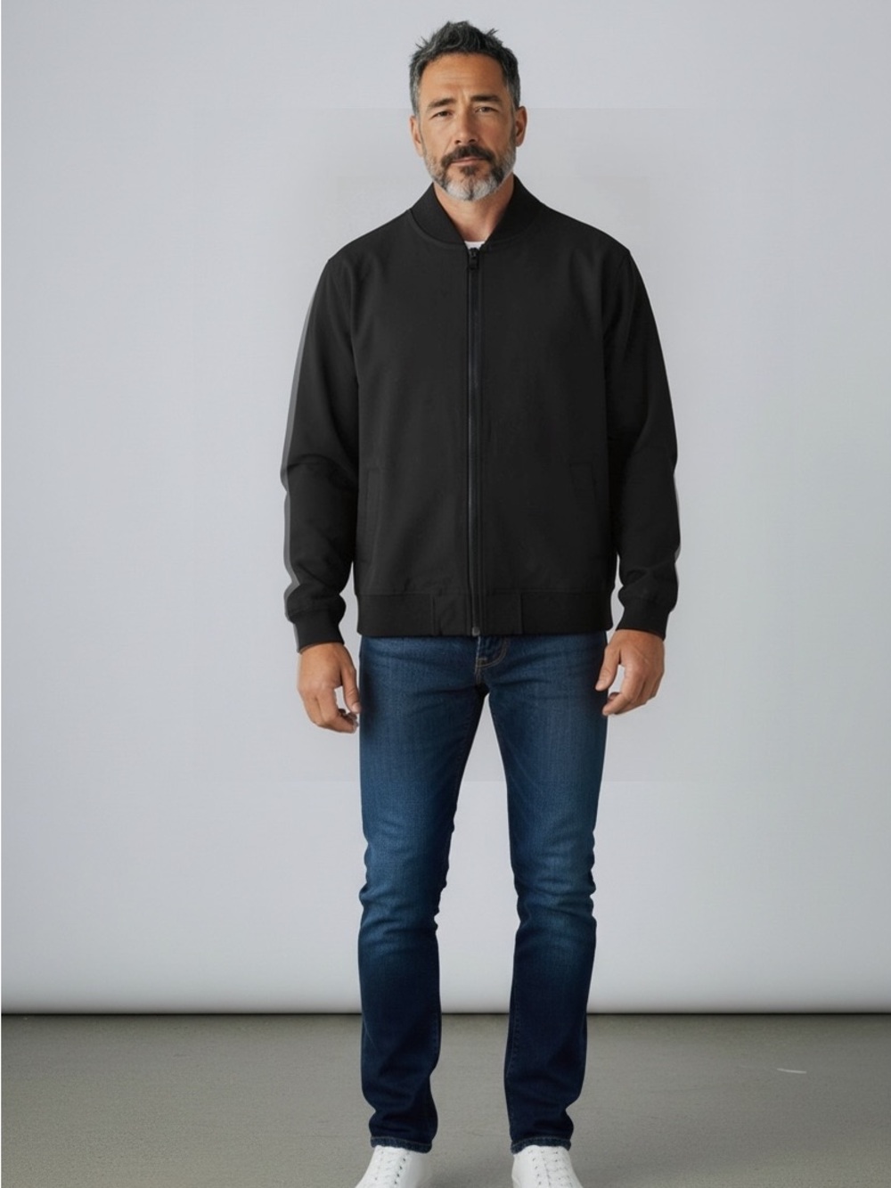 Men's Black Zip-Front Bomber Jacket - Medium Banana Republic
